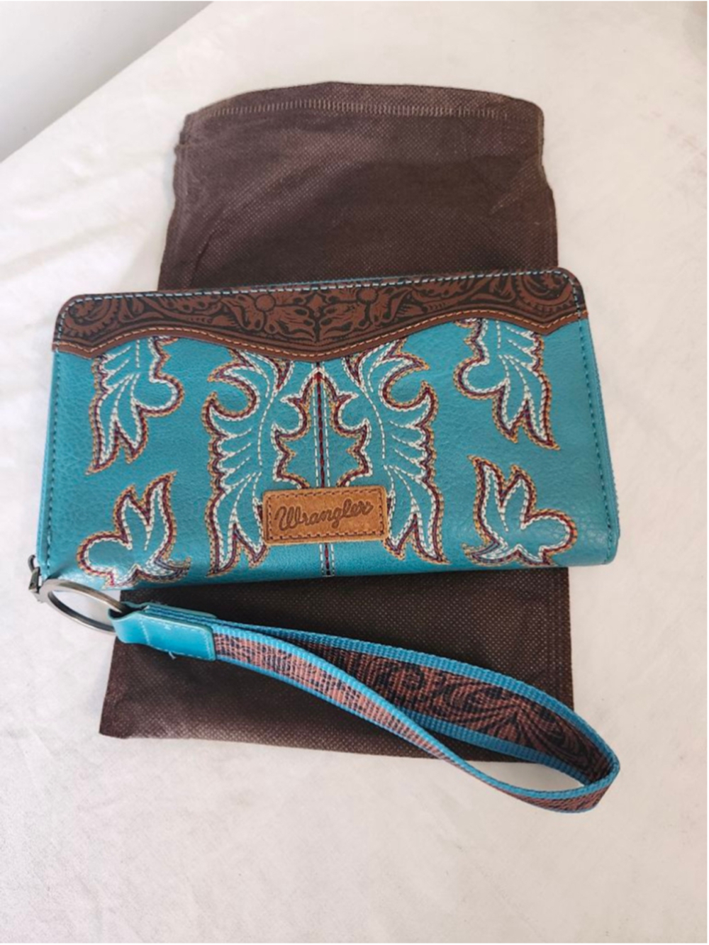 Women's Wrangler Teal & Brown Embroidered Wallet, One Size